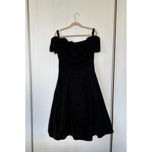 Black velvet petal scalloped neckline off the shoulder dress vintage retro